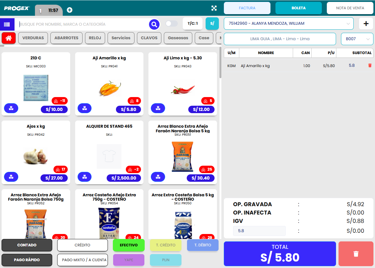 Comerciante — pantalla de ventas y POS