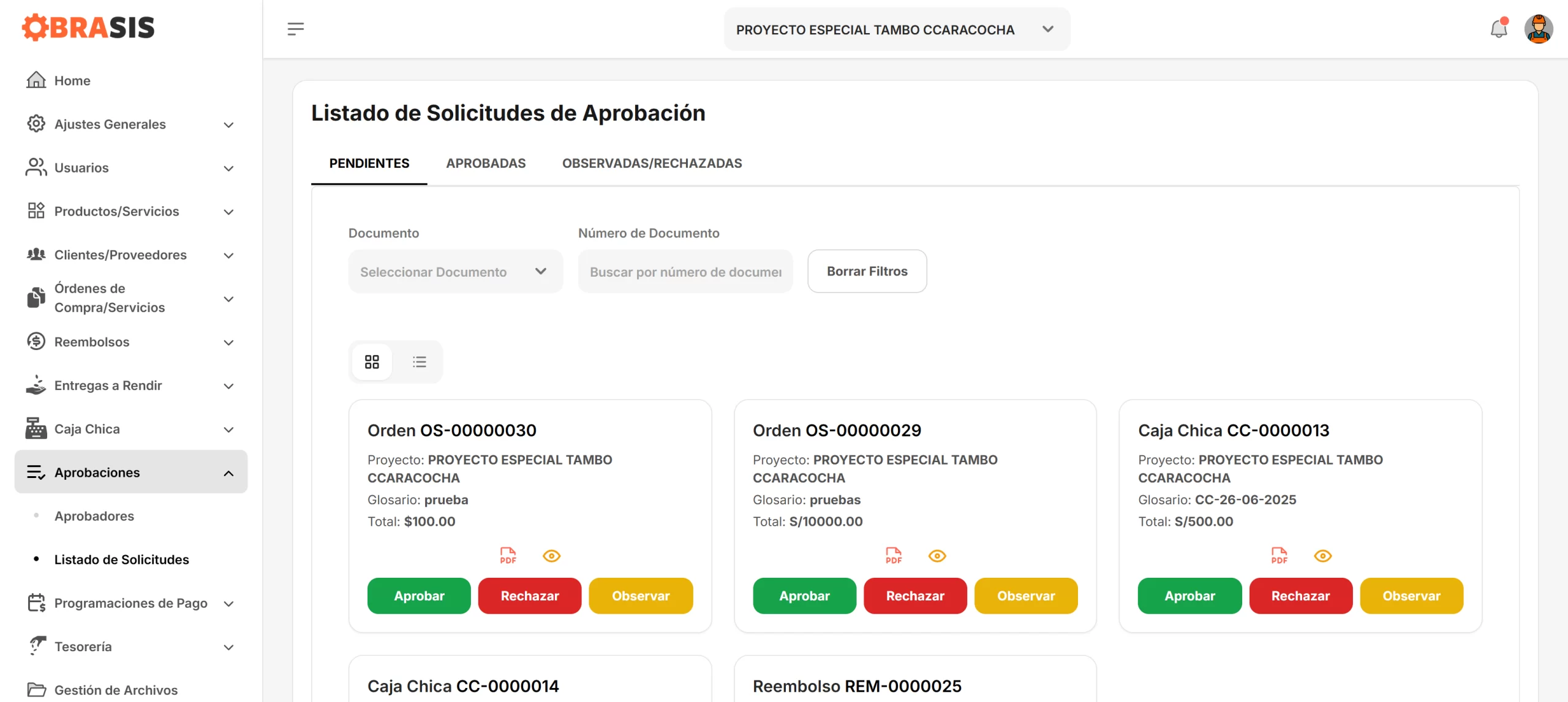 Obrasis — módulo de compras y pagos